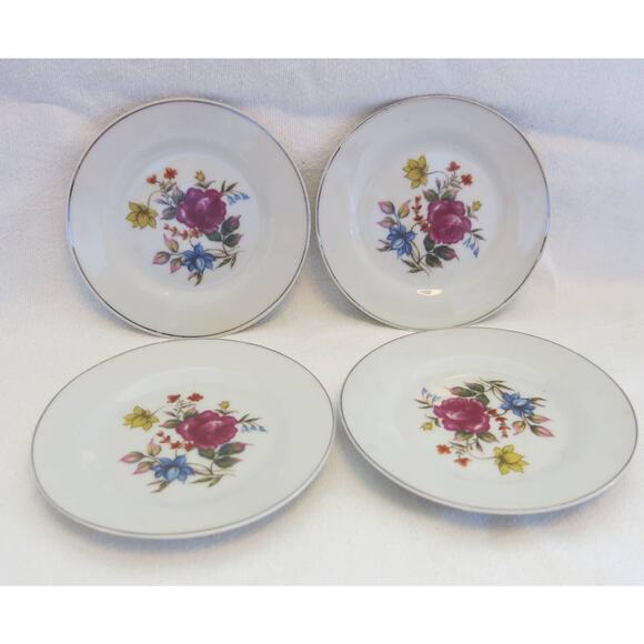 VINTAGE 1950's Grantcrest Childrens China Plates Set of 6 Roses Made In Japan - Picture 4 of 6